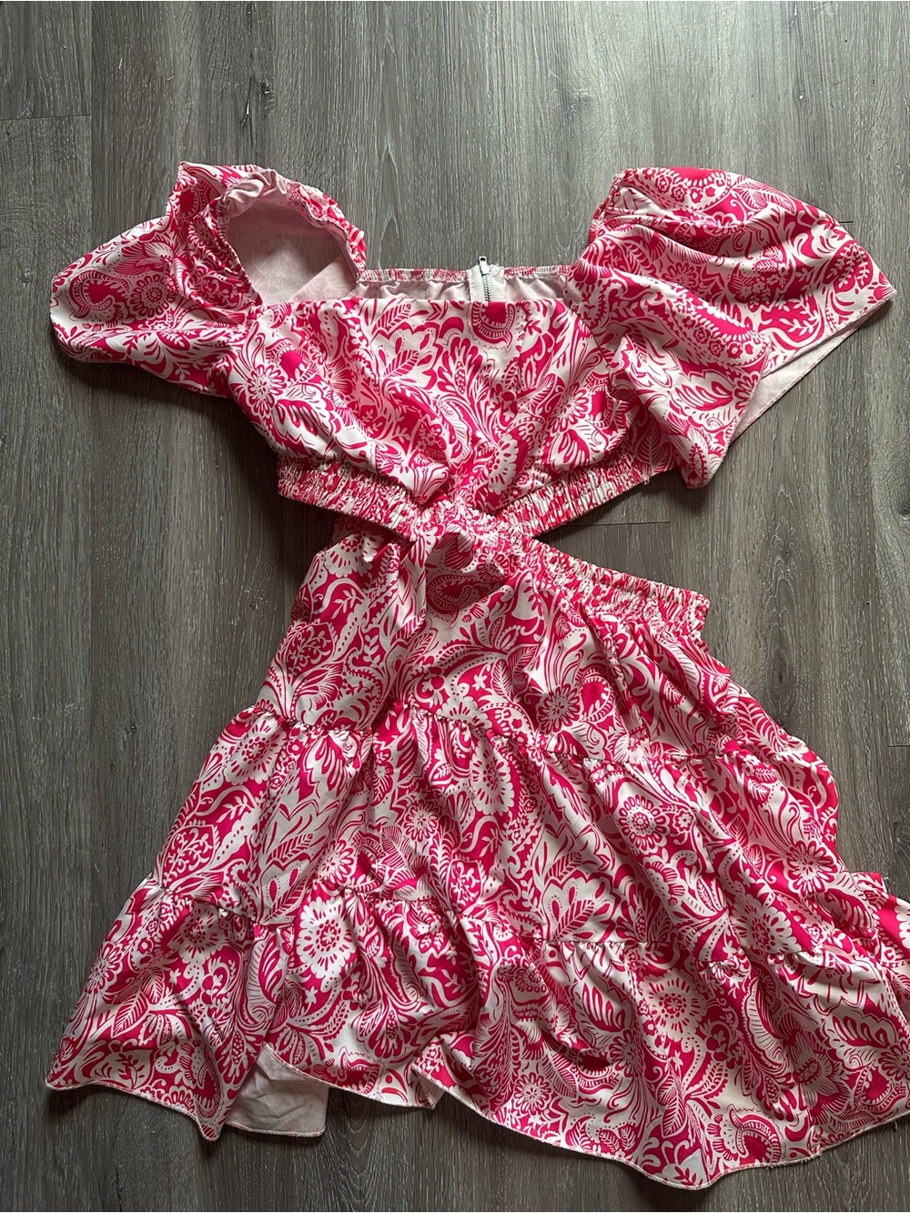 Pink & White Paisley dress with cutout